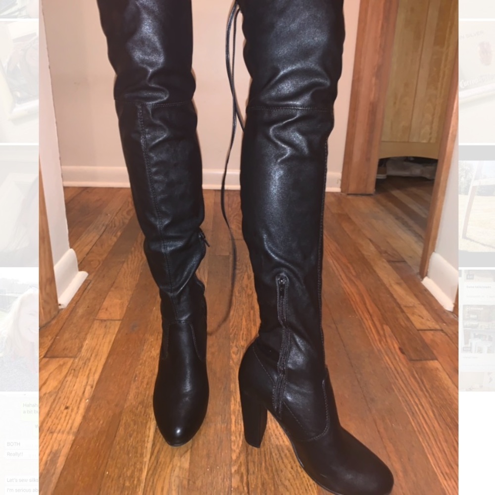 No Doubt thigh high leather black high-heel boots